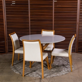 CONJUNTO SALA DE JANTAR MESA 1,20 X 1,20 VERSO VIDRO COM 4 CADEIRAS PROSA APOLO CASA